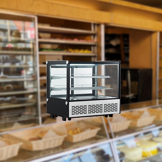 refrigerated glass display case for pastry